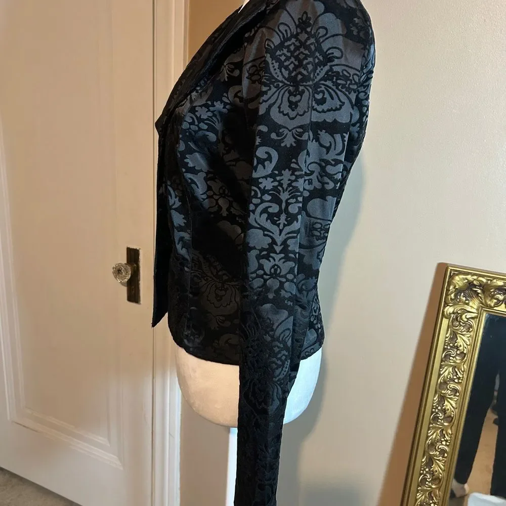 Vintage Wrapper Black Velvet Satin Brocade Floral Patterned Jacket